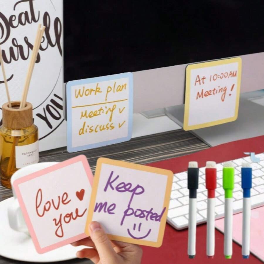 6pcs Reusable Magnetic Memo Pads With Pen, Size 4"X4", Back To School Edition - Writable, Erasable Labels Suitable For Whiteboards, Refrigerators, Storage Cabinets, Ideal For Office, Classroom Organization And Home Reminders