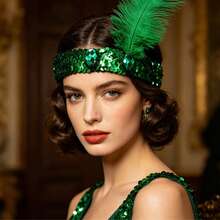 Diadema con plumas laterales y rhinestones de moda, accesorio para el cabello de brillo para el Día de San Patricio y mascarada - Multicolor - Ver 3