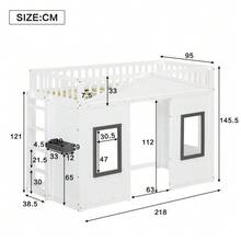 Bunk Bed, House-Style Bed, With Stairs, Fall Protection And Railing, Children's Bed With Window, Freely Configurable Lower Bed, Pine Frame, Pine+MDF, White, 90x200cm - White - View 5