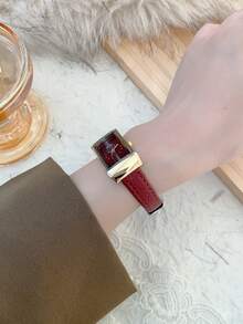 1 pieza Reloj de cuarzo para mujer de estilo retro con correa ajustable, elíptico con escala de números romanos, compacto y perfecto para uso diario - Rojo - Ver 4