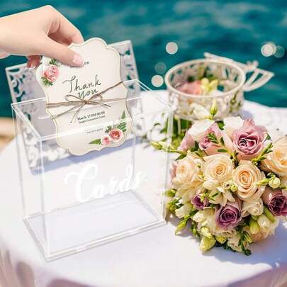 1pc Acrylic Outdoor Garden Wedding Card Box, Transparent Display, Also Suitable For Raffle, Voting, Storage Display