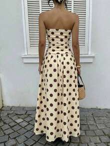 Vestido bandeau con cintura ceñida y estampado de lunares, estilo vacacional - Multicolor 4 - Ver 3
