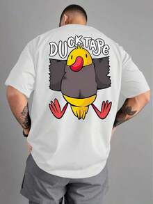 Men's T-Shirt, 180g Cotton, With A Fun Duck Print, Round Neck, Short Sleeves, Loose Fit, Breathable, Urban Style, In Black And White YI20 - Black - View 6
