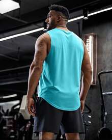 Men's Workout Tank Tops Quick Dry Sleeveless Shirts For Men Muscle Moisture Wicking Bodybuilding Gym Lightweight - Màu xanh lam - Xem 3