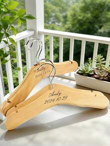Customized Personalized Name Wooden Clothes Hanger, Suitable For Wedding Dress, Groom's Suit And Daily Use, Non-Slip - Multicolor - View 3