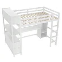 Loft Bed, 140 X 200 Cm, Shelves, Ample Storage, Desk, Wardrobe, Mattress Not Included, White - White - View 10