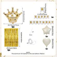 1 Set Of Golden Birthday Party Decoration Set, Including Crown Balloons, Birthday Message Banners, And Aluminum Foil Balloons With Stars And Hearts For Celebrating Birthdays, Suitable For Birthday Parties And Adult Celebrations - Multicolor - View 4