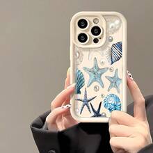 1个可爱卡通珍珠海星贝壳海洋波浪个性化天蓝色，哑光白色镜框阶梯式设计全保护软手机壳，[国际版，非国内版] 兼容Android//Galaxy/A/S/FE/Plus/Ultra，//Pro/Note/Poco/X，//Hot/Play/Spark/Pop/Smart，/Reno/，Honor，/E/G， - 黑色 - 查看 6