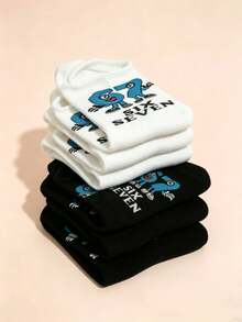12pcs/2pcs Funny Meme 67 Number Invisible Socks, Harajuku Hip-Hop Style Unisex Casual Short Socks With 67 Pattern, Suitable As Gift For Meme Culture Fans - Black and White - View 4