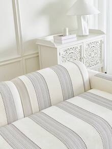1 Vỏ gối sofa kẻ sọc jacquard chenille, phong cách tối giản, dùng được cả bốn mùa, chống trượt, chống bụi, chống nhăn, chống mài mòn, chống trầy xước do mèo cào, chăn sofa, khăn trải sofa, phù hợp với sofa 1-4 chỗ và sofa hình chữ L. - Màu be - Xem 5