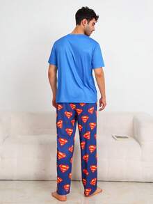 Noctvar OBM Sleepwear X SUPERMAN 男士圆领短袖印花上衣+松紧腰裤休闲睡衣套装（2件套） - 藍色 - 查看 5