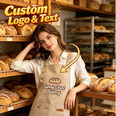 1pc Customizable Logo & Text Baking Apron - Personalized Professional Kitchen Apron Suitable For Bakers, Cafes And Bakeries, Customize Your Own Logo And Text, Durable Fabric With Front Pocket, Great For Baking, Cooking, Grilling And Coffee Work Attire, Ideal For Home Bakers, Baristas And Small Business Owners