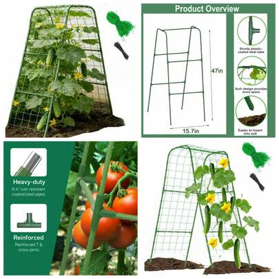 Cucumber Trellis For Raised Bed, U-Shaped Metal Garden Arch For Climbing Plants, Vegetable Vine Support Outdoor, Sturdy Plant Stand For Peas Beans