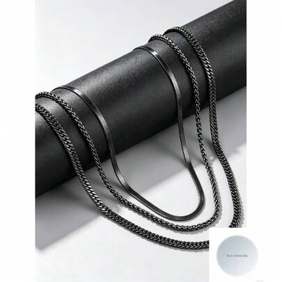 3pcs Men's Stainless Steel Black Necklace Gothic Style Simple Personalized Halloween Jewelry Suitable For Everyday Wear DIY Holiday Gifts OUWY