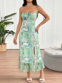 Vestidos Maxi de Verano para Mujer, Nueva Moda Urbana, Vestido con Estampado y Cordones, Espalda Descubierta, Elegante, Ropa Femenina - Light Green - Ver 6