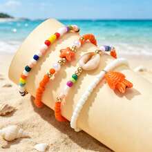 4pcs Bohemian Ocean Style Random Color Beaded, Acrylic Shell & Pearl Anklets, Suitable For Beach, Travel And Daily Outfit - Multicolor - View 5
