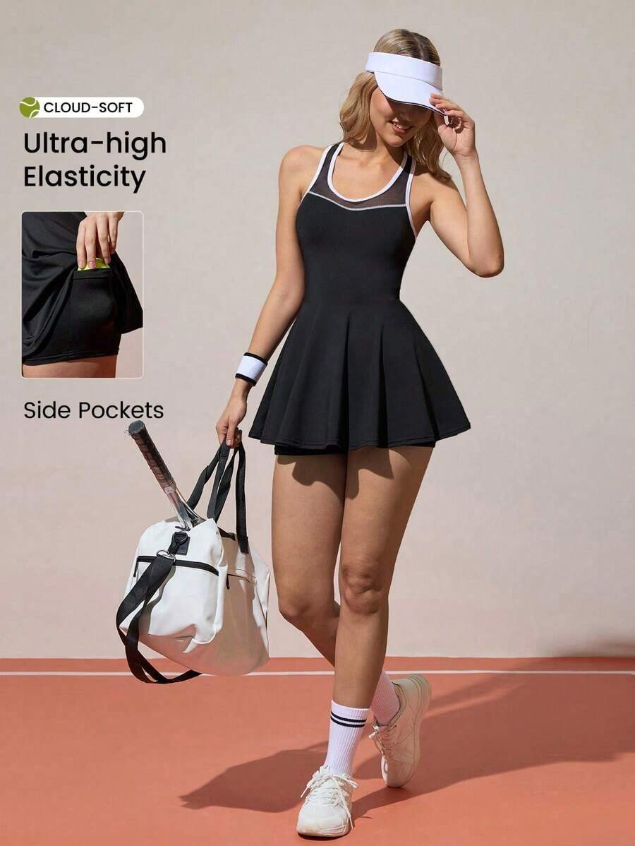 CourtClass Vestido de tenis de bloqueo de color con malla de contraste, ropa deportiva, vestido de tenis de verano/primavera azul marino, vestido de tenis, vestido deportivo, vestido de tenis con espalda de tirantes para mujer - Multicolor - Ver 1
