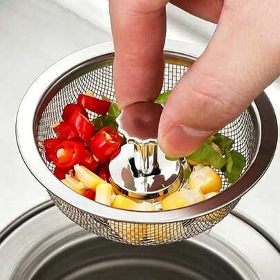 1pc Kitchen Sink Strainer, Stainless Steel Sink Drain Strainer, Anti-Rust Metal Food Catcher, Universal Sink Filter, Drain Stopper With Handle, Drain Cover, Kitchen Sink Filter Basket, Kitchen Accessories, Suitable For Bathroom And Kitchen Drain Protection, Bathroom Accessories, Kitchen Supplies Kitchen Filter Tools, Kitchen Gadgets, Sink Plug