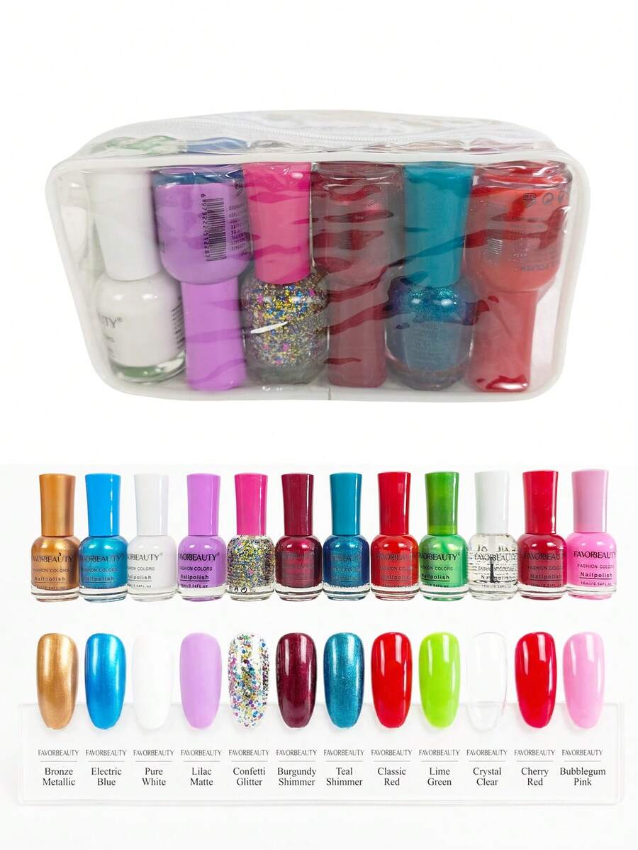 Set Of 12 Water-Based Nail Polishes, 16ml, Quick-Drying, Long-Lasting, Easy To Use, Suitable For Beginners, For Salon Or Home Use - Violet Purple - View 1
