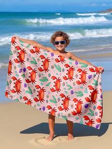1pc Crab Illustration Kids Beach Towel, Super Absorbent Large Beach Blanket, Suitable For Travel, Swimming Pool, Diving, Surfing, Yoga, Camping, Available In Multiple Sizes, Beach Accessories - Multicolor - View 5