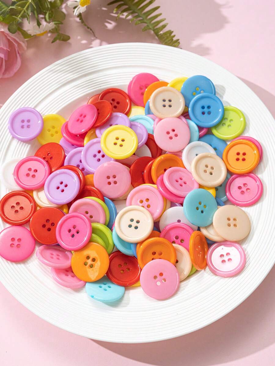 200pcs 15/20/25/30mm 4-Hole Multicolor Plastic Buttons, For DIY, Clothing, Crafts And More - Plastic Buttons - View 1