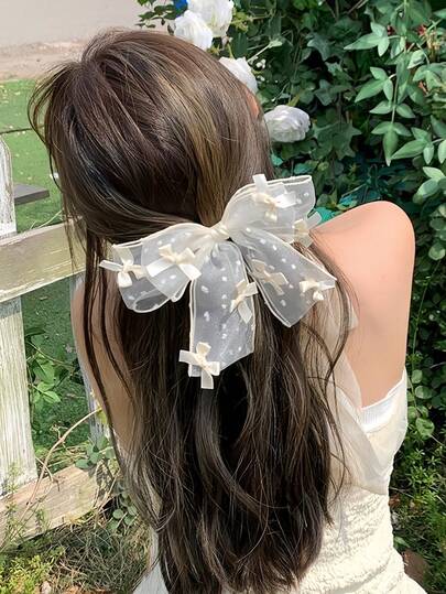 1 Stück weißer Haarclip mit Schleife, koreanisches minimalistisches stilvolles neues Design, geeignet für süße, Urlaubs- und Fotografie-Anlässe in Innen- und Außenbereichen