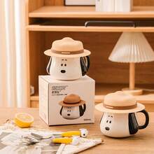 Cốc sứ Snoopy chính hãng - Bộ cốc cà phê/bữa sáng hoạt hình có nắp và ống hút - Cốc nước dung tích lớn kiểu INS. - Nhiều màu - Xem 3