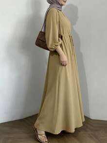Women's Fashionable Casual New Long Sleeve Elegant Party Casual Robe Dress, Suitable For Spring, Summer, Autumn And Winter - Khaki - View 2