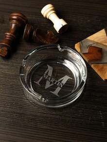Personalized Glass Ashtray, Customized Text Ashtray, Custom Name Glass Ashtray, Minimalist Desktop Ashtray, Personalized Gift For Him Her Dad Boyfriend Friend, Home Living Room Office Bar Decor, Birthday Wedding Graduation Gift - Transparent - View 3