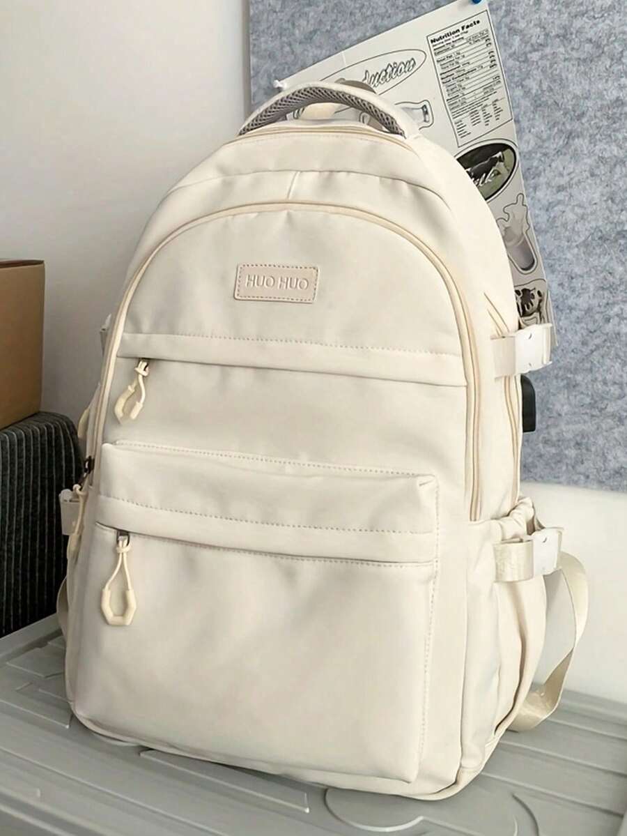 New Multilayer Design Minimalist Versatile Backpack, Large Capacity Campus Style Backpack Suitable For School, Travel, Unisex - White - View 1