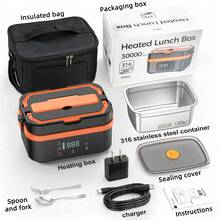coolphoenix Heating Lunch Box, Powered By Batteries And Featuring Automatic Heating Function, With A Capacity Of 30000 Mah. It Is An Adult-Friendly Cordless Heating Lunch Box With A Capacity Of 1.35 Liters, Equipped With An Insulated Portable Bag. - Orange - View 10