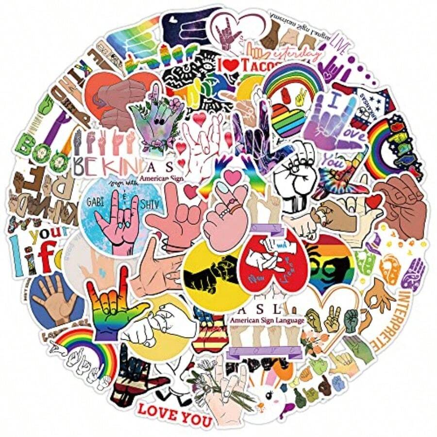 And Gesture Teme Fiti L Sticker Pack 50pcs - Of Stickers. Suitable  DIY Decorat S Water Bott Guitars Journal Books Lage  Pone . Party Gt Stickers - 50 Sign Language Doodle - View 1