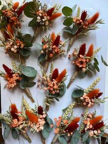 1/2/4/6/12pcs Mini Artificial Fake Flower Bouquet, Suitable For Home Desktop Centerpiece Decor, Party Cake Decor, Groom Groomsmen Boutonniere, Boho Style Vintage Wedding Party Decoration, Gift For Bride Party - Orange - View 6
