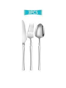 Stainless Steel Cutlery Set With Creative Waist-Shaped Design, Including Fork, Knife, Spoon, Dishwasher , Suitable For Home, Restaurant, Hotel, Party, Wedding. Available In 3-Piece, 15-Piece Or 30-Piece Sets. - - - View 12