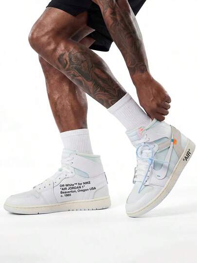 Nike Giày bóng rổ cổ cao retro Jordan * Virgil Abloh Archive Alaska Air Jordan 1 High OG dành cho nam, kiểu dáng thời trang, đa năng, mềm mại và thoải mái, màu trắng.