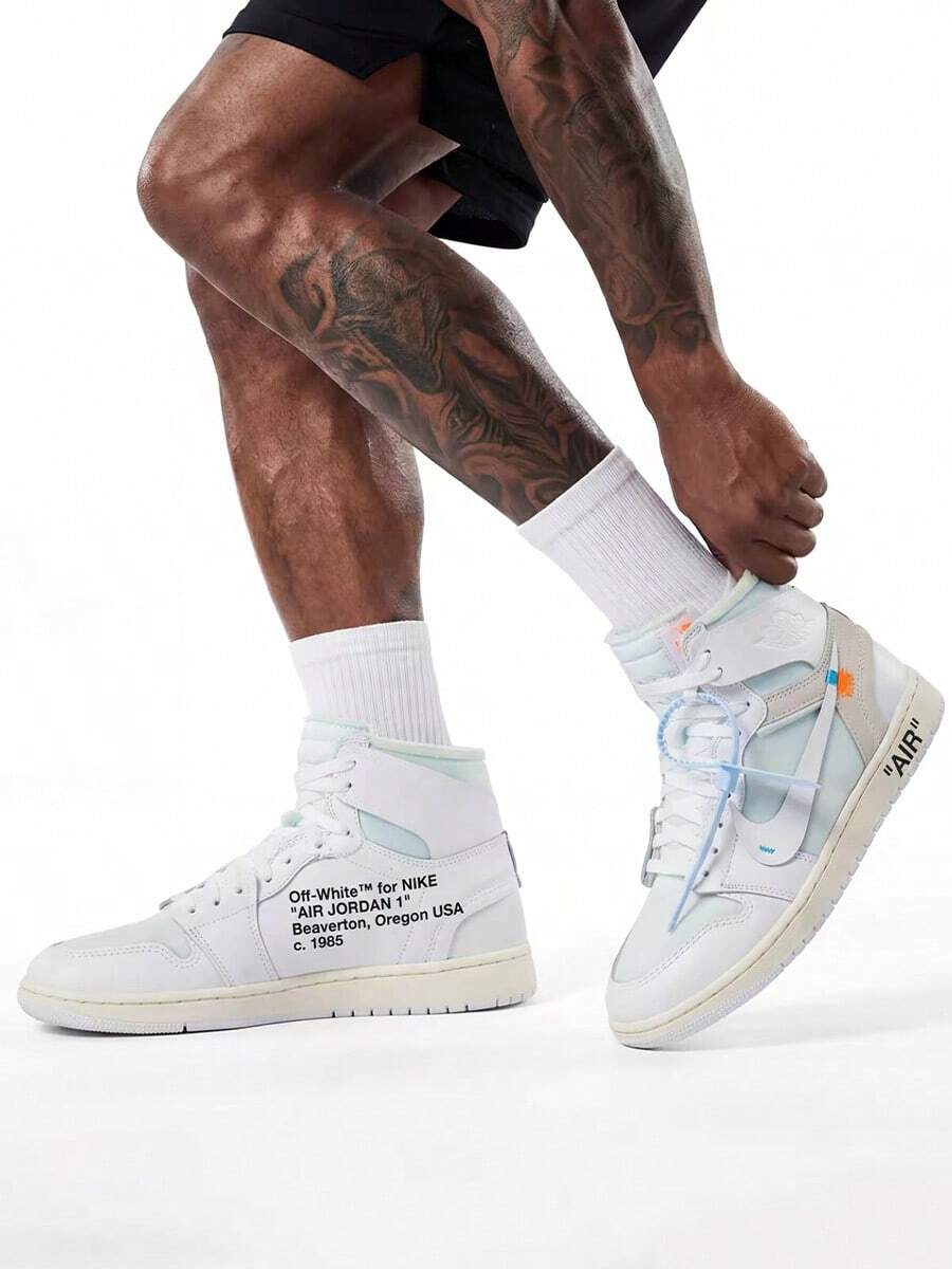 Nike Giày bóng rổ cổ cao retro Jordan * Virgil Abloh Archive Alaska Air Jordan 1 High OG dành cho nam, kiểu dáng thời trang, đa năng, mềm mại và thoải mái, màu trắng. - trắng - Xem 1