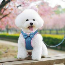 Leicht & bequemes Nieten Jeans Hundegeschirr & Leine Set, Frühling/Sommer atmungsaktives Mesh Hunde Brustgeschirr, weiches & lässiges Diamant Schleife Jeans Hundegeschirr geeignet für kleine Hunde wie Chihuahua, Yorkshire Terrier - Verschiedenfarbig - Übersicht 12
