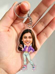 1pc Customized 90s Retro Style Acrylic Keychain, Personalized Cartoon Couple Photo Keychain, Customized 80s Nostalgic Clothing Keychain, Unique Birthday Anniversary Gift For Girlfriend/Boyfriend, Couple/Friend Car Accessories, Backpack Pendant, Customized Retro Aesthetic Souvenir Keychain - Multicolor - View 9
