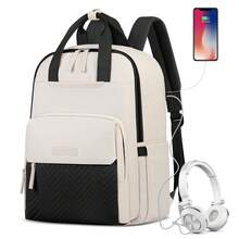 NEWHEY Sac à dos pour ordinateur portable pour hommes 15,6 pouces, sac à dos de travail et de voyage imperméable pour hommes, grand sac à dos matelassé pour l'université avec port de charge USB, anti-vol, sacs informatiques décontractés pour enseignants et infirmiers - Noir et Blanc - Voir 9