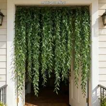 46pcs Extra Long Luxury Willow Leaf Vines - Elegant Artificial Evergreen Hanging Vines, Dense And Textured Green Leaves To Enhance Home/Outdoor Scenes, Suitable For New Year, Easter, St. Patrick's Day, Eid, And Spring Decor, Ideal For Living Room, Wedding/Shop And Hotel Decoration, Durable Artificial Flowers/Vines Decor, Maintenance-Free - Green - View 8