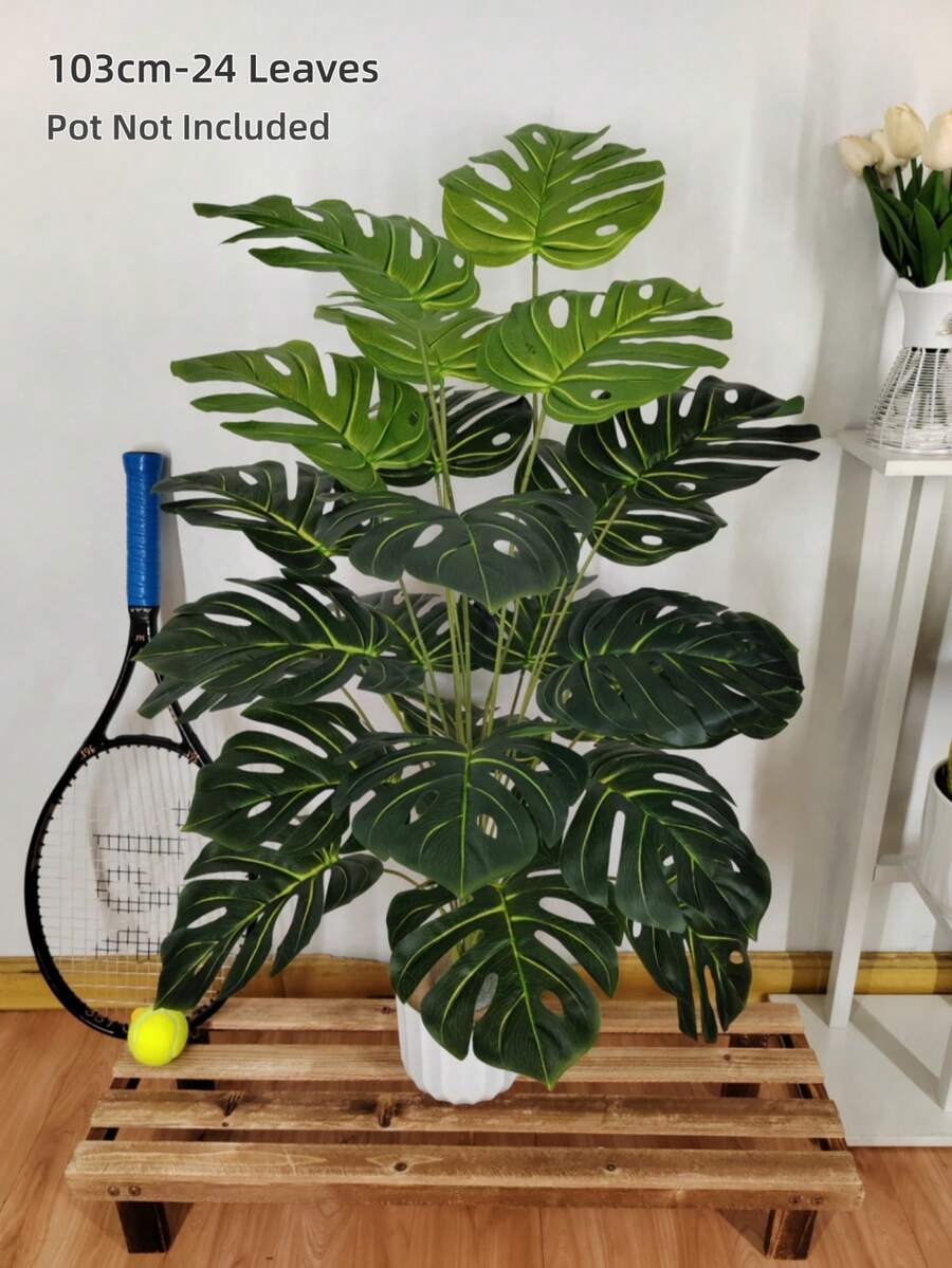 85-130cm Oversized Artificial Monstera Plant, No Water Needed Fake Palm Tree With Lifelike Green Leaves, Tall Plastic Decor For Home Office Garden - Green - View 1