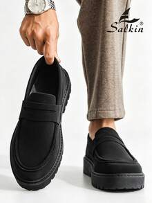 Salkin 奢华男士一脚蹬便士乐福鞋，纯色仿麂皮休闲鞋。现代生活，尽享平价奢华。柔软舒适，透气防滑，耐磨鞋底，时尚优雅的绅士鞋款，适合商务、派对、婚礼等场合，春、夏、秋季皆宜。尺码偏大，建议选购小一码。 - 黑色 - 查看 1