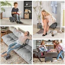 Linen Texture Ottoman Stool, Modern Style Footstool, Upholstered Stool For Bedroom, Living Room, Dark Gray - Dark Grey - View 2