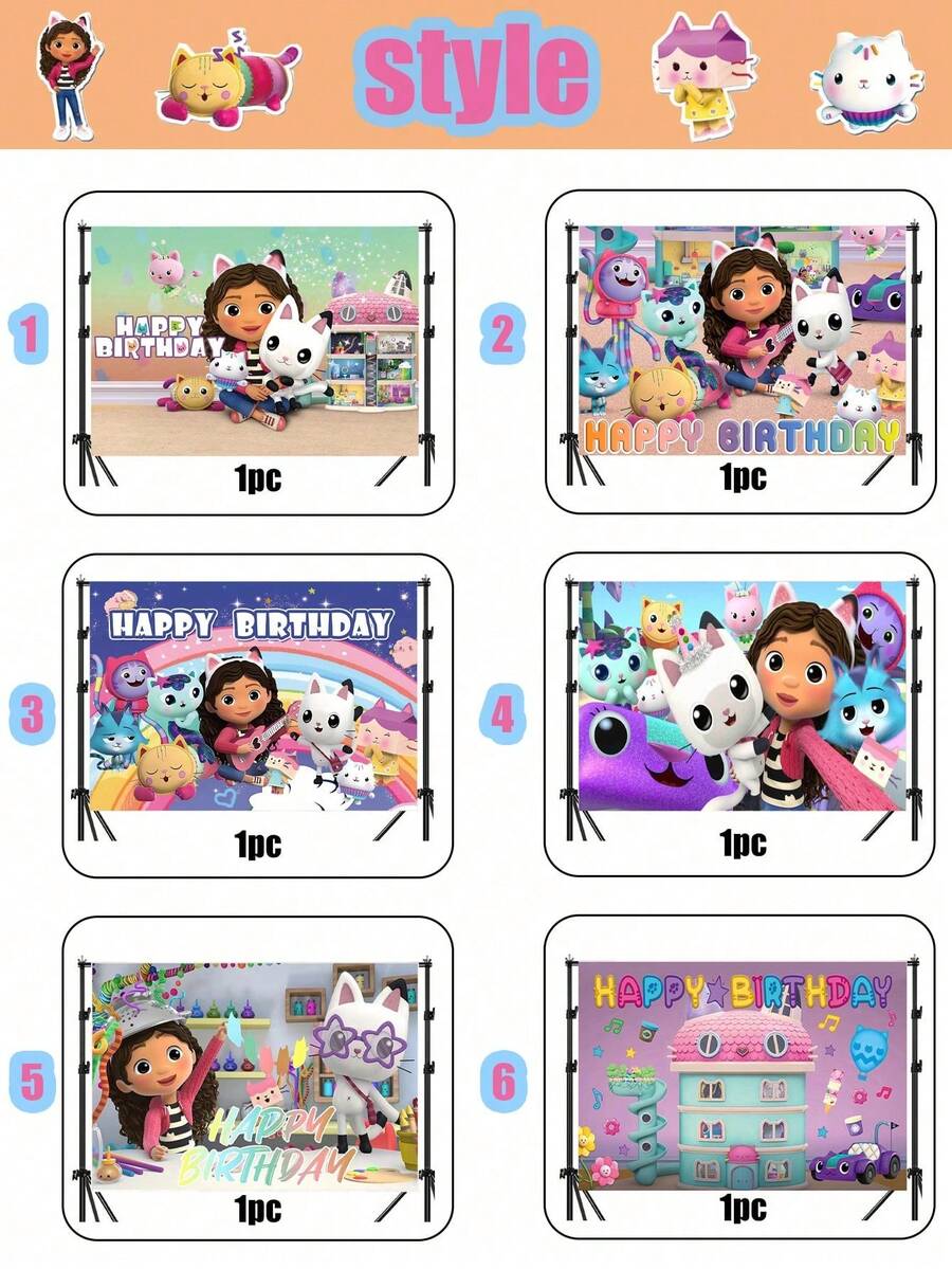 MASSDI Gabby's Birthday Party Decoration - Large-Sized Polyester Background Cloth, Suitable For Indoor/Outdoor/Garden Decoration, Party, Birthday, Festival, Living Room, Bedroom, Office And Home Decoration, Birthday Banner Background Cloth Decoration, Halloween And Christmas Decoration - Multicolor - View 1