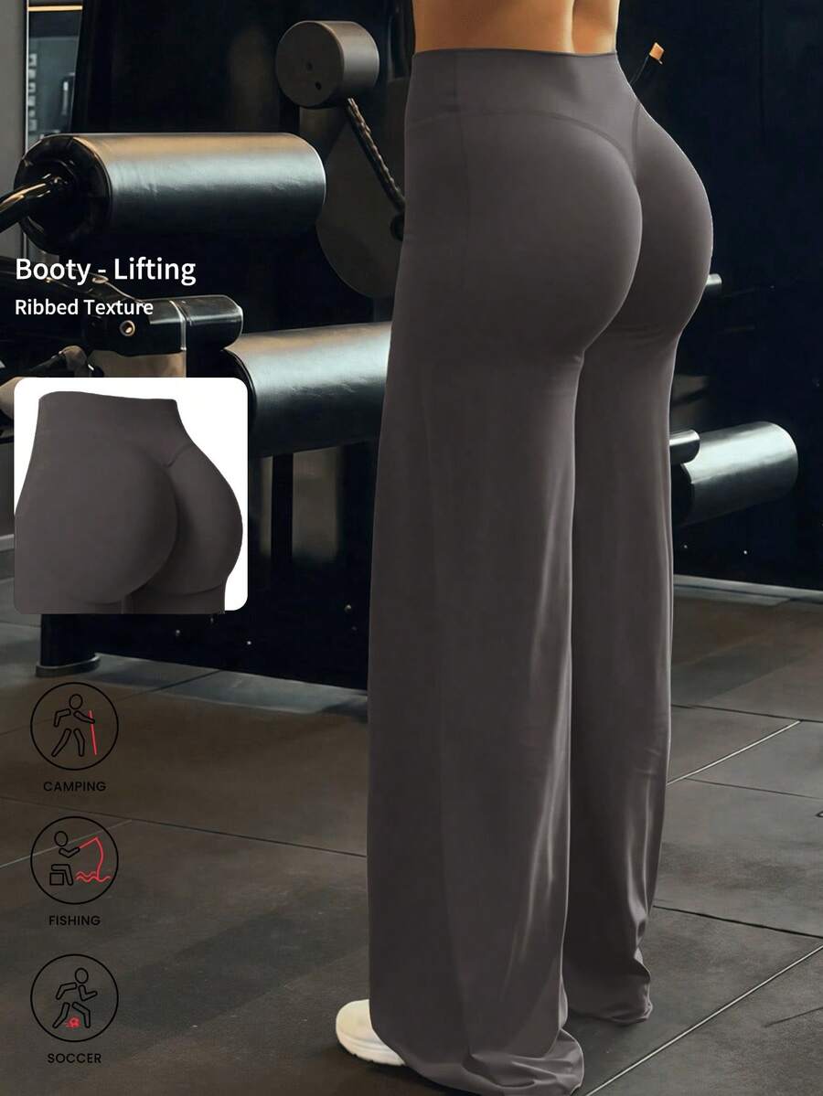 Estos pantalones anchos de yoga de unicolor son cómodos y estilizadores, adecuados para correr, hacer ejercicio y diversas actividades de yoga. Primavera