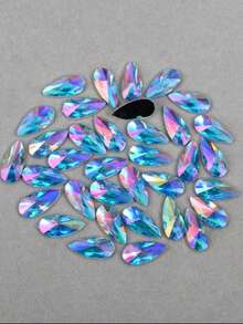 50pcs/Pack, Large 8*13mm Teardrop Acrylic Flat Bottom Rhinestones, Pointed Top Teardrop Undrilled Rhinestones For Clothing & Accessory DIY - Multicolor - View 6