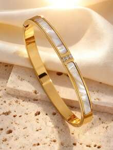 Bộ 5 vòng tay bằng thép không gỉ mạ vàng 18K hình trái tim đính đá, vòng tay hở đính đá zirconia nhân tạo, bộ vòng tay thời trang dành cho nữ, thích hợp đeo hàng ngày, quà tặng ngày lễ. - Vàng - Xem 13
