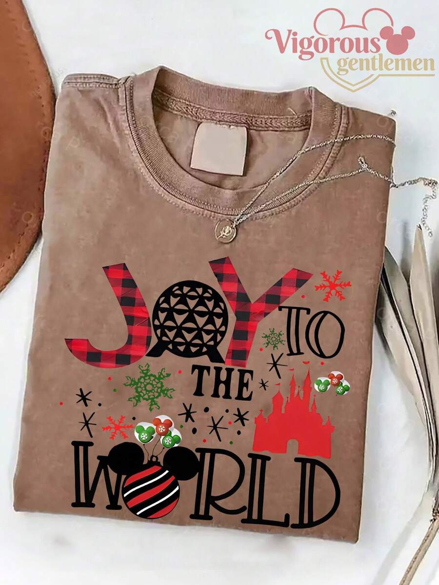 "Disney Christmas Joy To The World Washed T-Shirt" - 咖啡棕 - 查看 1