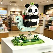 Cute Panda Swing Building Blocks, Micro Particle Assembly Toy, Healing Desktop Decor Gift, National Treasure Panda Rocking Horse Building Block Model - Multicolor - View 4