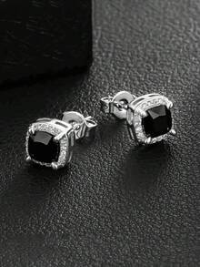 6mm Zirconia Claw Set Hip-Hop Stud Earrings, Unisex, Street Casual Versatile Accessory - Green - View 9